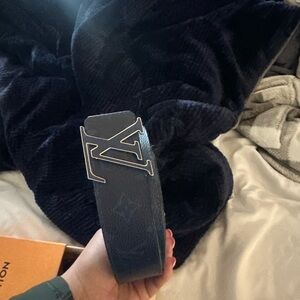 Louis Vuitton Navy Belt with Silver Buckle